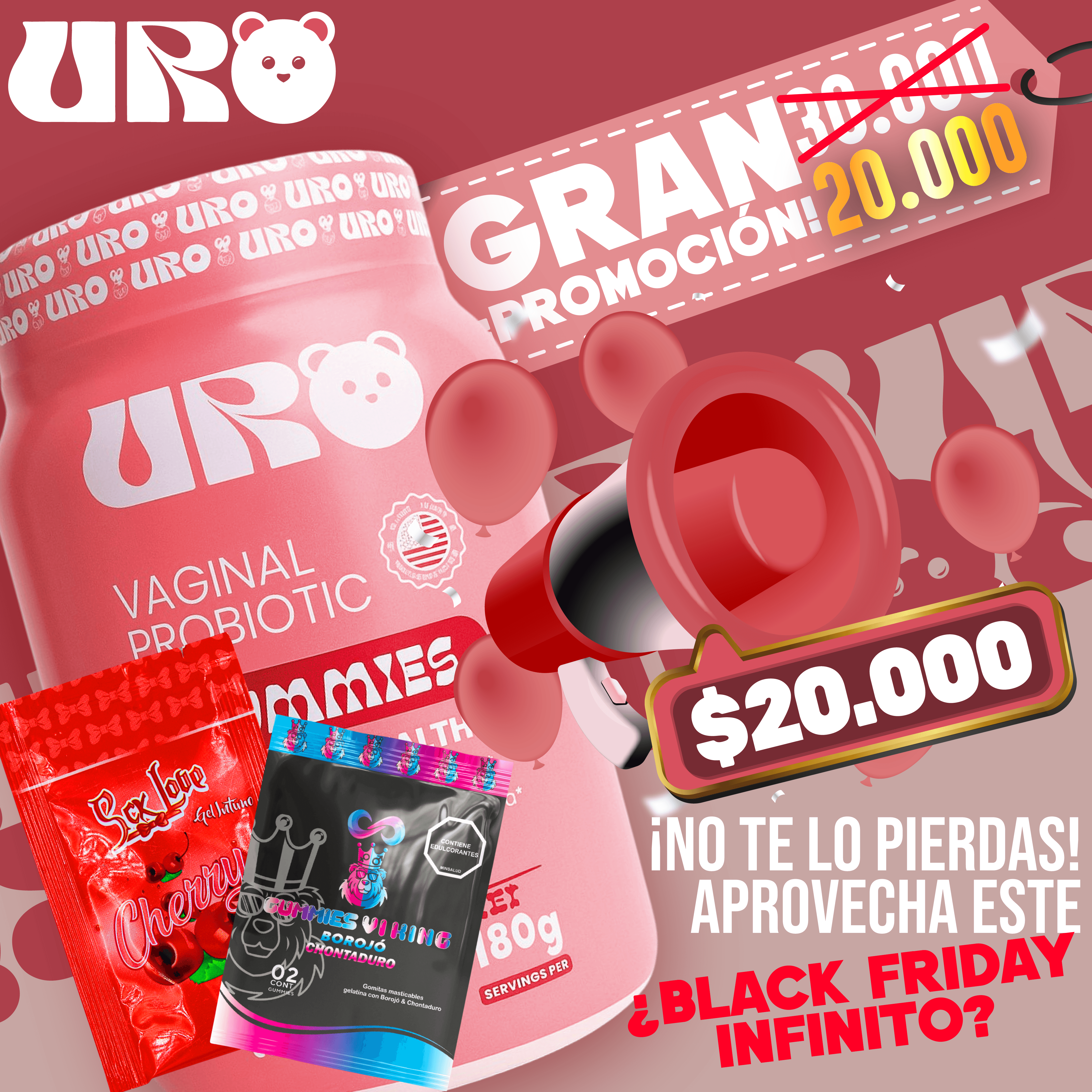 X2 URO Envase 60 Gomitas con obsequios